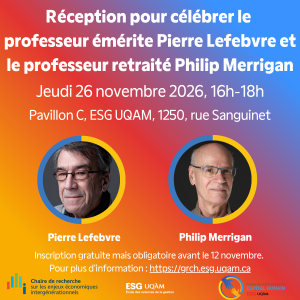 Affiche de la réception en l'honneur de Pierre Lefebvre et Philip Merrigan